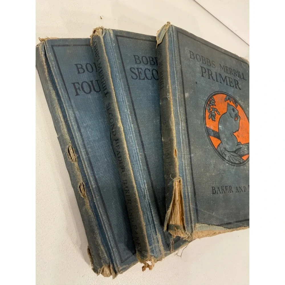 Vintage 1920s Bobbs-Merrill Readers Set Primer Second Fourth Baker School Books